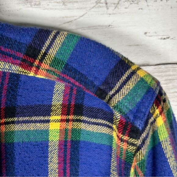 Tommy Hilfiger Women’s Blue Plaid Cotton Flannel Snap Sz 12 - Picture 5 of 8